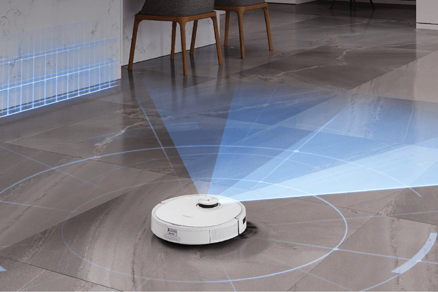Die Funktionsweise der Lasernavigation des Ecovacs Deebot T9 Saugroboters wird dargestellt